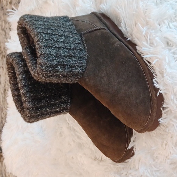 Lamo Boots Womens Ankle Brown Suede Fur Lining Sparkled Sweater Cuff Top SZ 8 - Picture 2 of 16